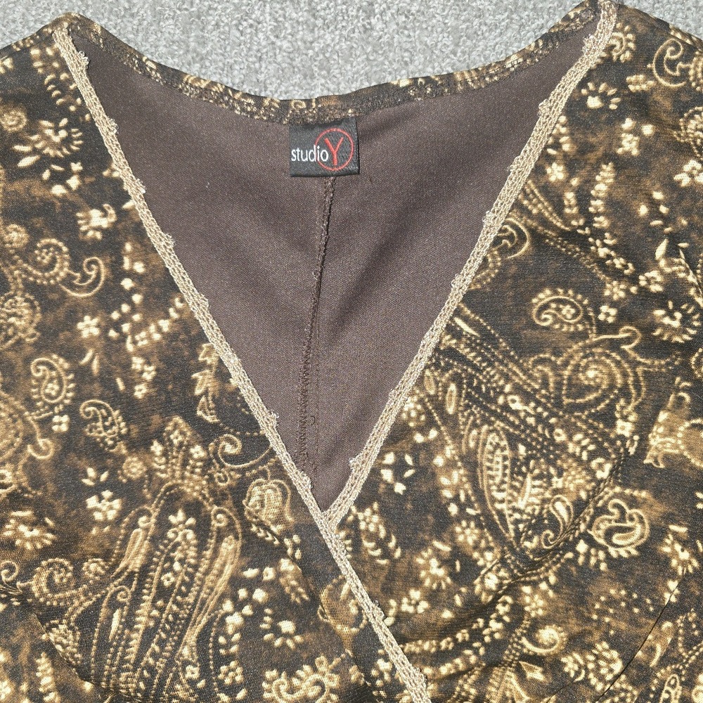 Vtg Y2K Paisley Babydoll Bell Sleeve Mesh Overlay Sz L Whimsigoth Fairy Grunge - Picture 5 of 6